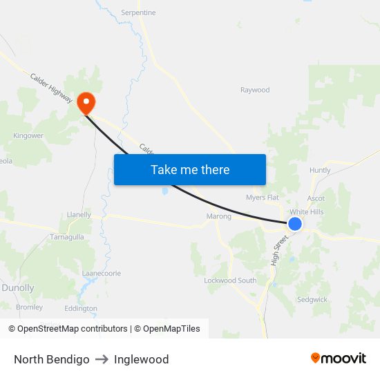 North Bendigo to Inglewood map