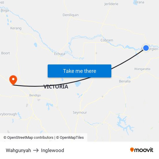 Wahgunyah to Inglewood map