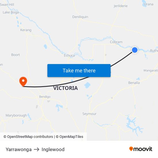 Yarrawonga to Inglewood map