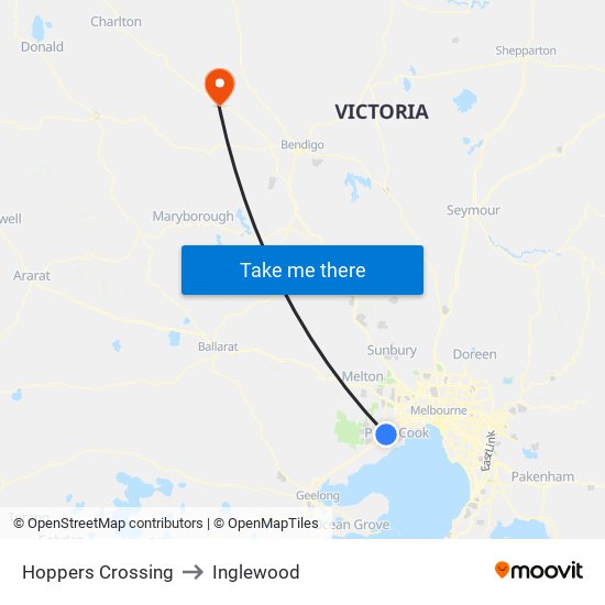 Hoppers Crossing to Inglewood map