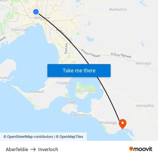 Aberfeldie to Inverloch map