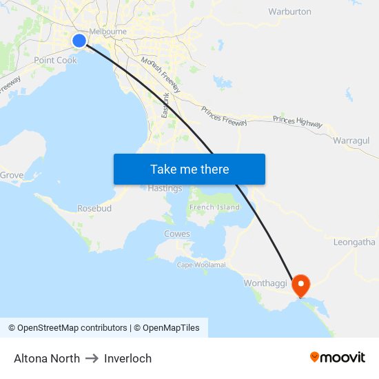 Altona North to Inverloch map