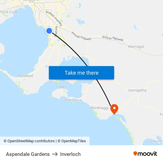 Aspendale Gardens to Inverloch map