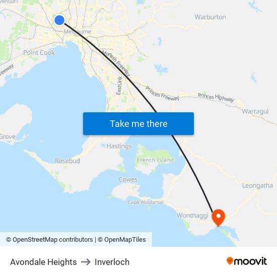 Avondale Heights to Inverloch map