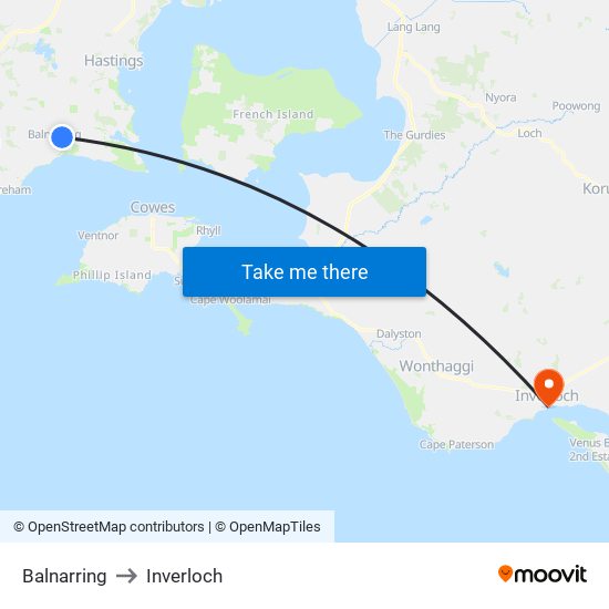Balnarring to Inverloch map