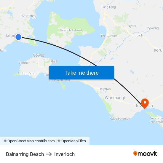 Balnarring Beach to Inverloch map