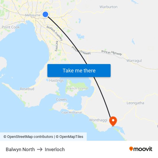 Balwyn North to Inverloch map