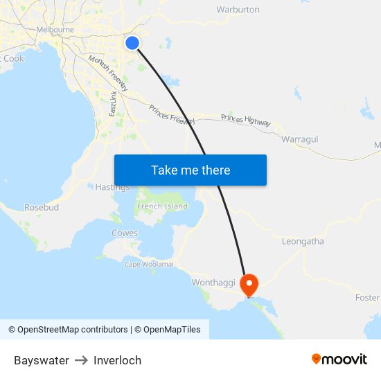 Bayswater to Inverloch map