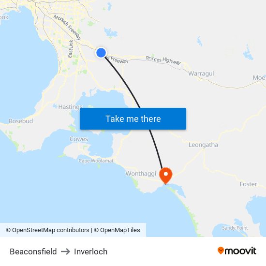 Beaconsfield to Inverloch map