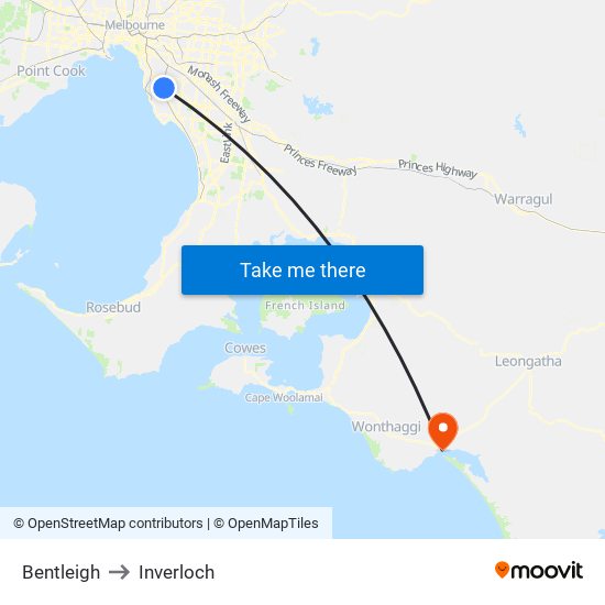 Bentleigh to Inverloch map