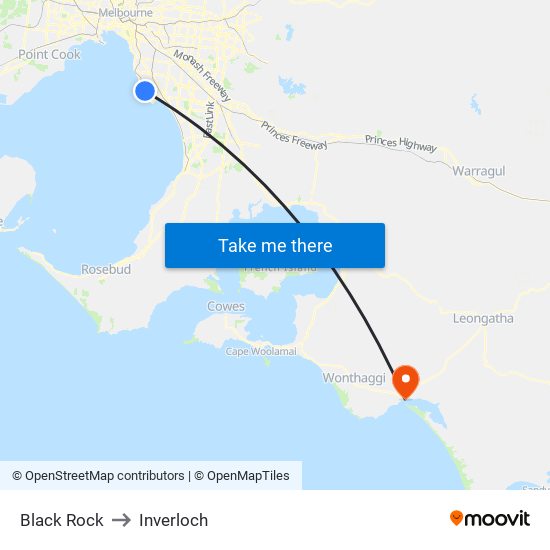 Black Rock to Inverloch map