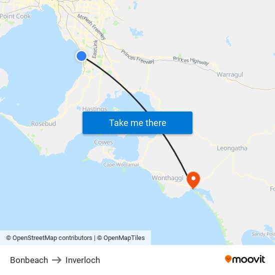 Bonbeach to Inverloch map