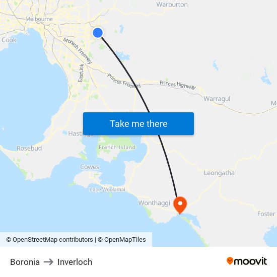 Boronia to Inverloch map