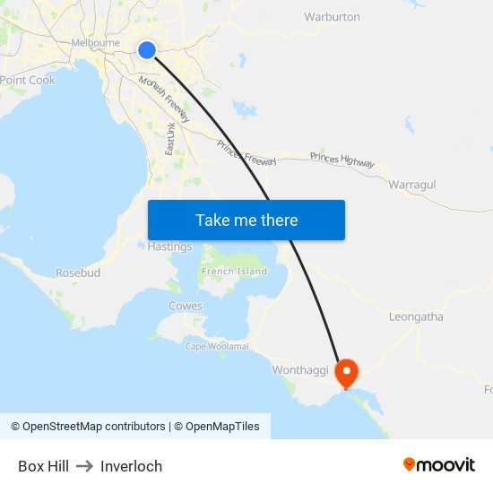 Box Hill to Inverloch map