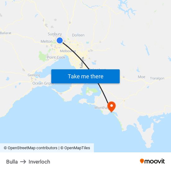 Bulla to Inverloch map