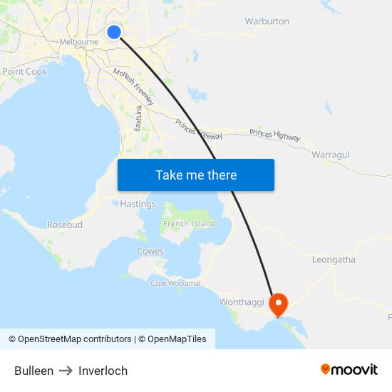 Bulleen to Inverloch map