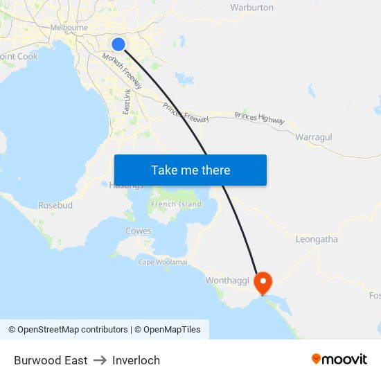 Burwood East to Inverloch map