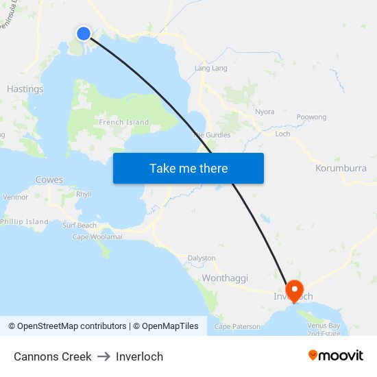 Cannons Creek to Inverloch map