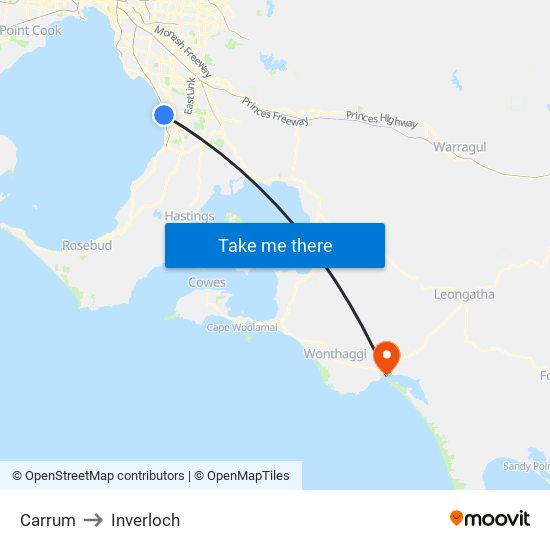 Carrum to Inverloch map