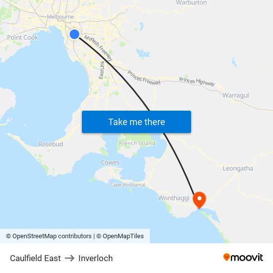 Caulfield East to Inverloch map