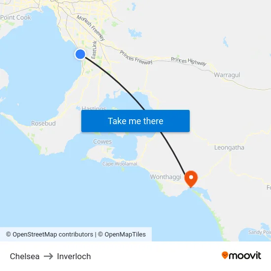 Chelsea to Inverloch map