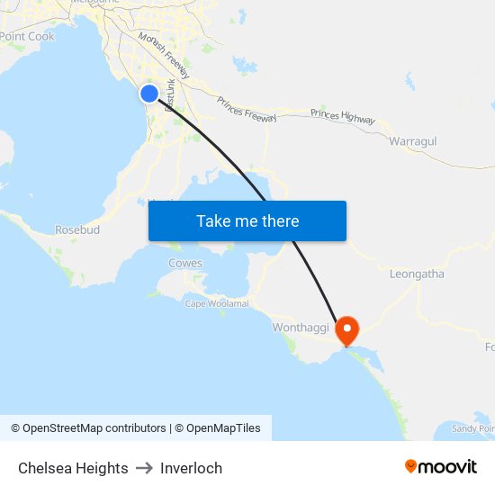 Chelsea Heights to Inverloch map