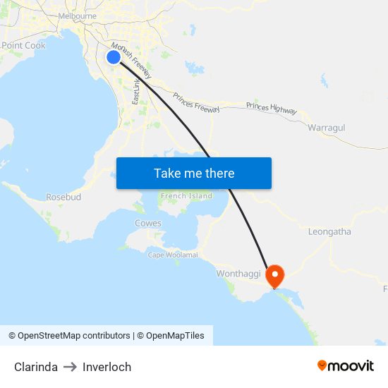 Clarinda to Inverloch map