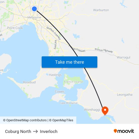 Coburg North to Inverloch map