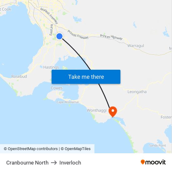 Cranbourne North to Inverloch map