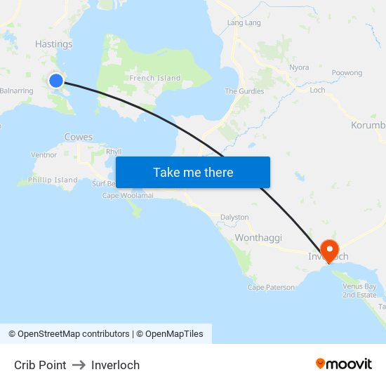 Crib Point to Inverloch map