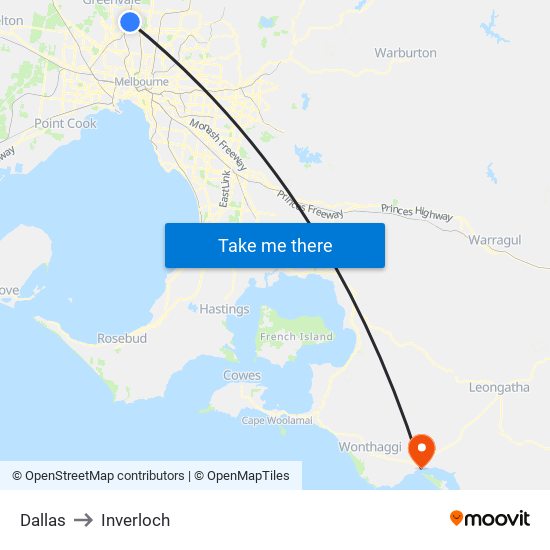 Dallas to Inverloch map