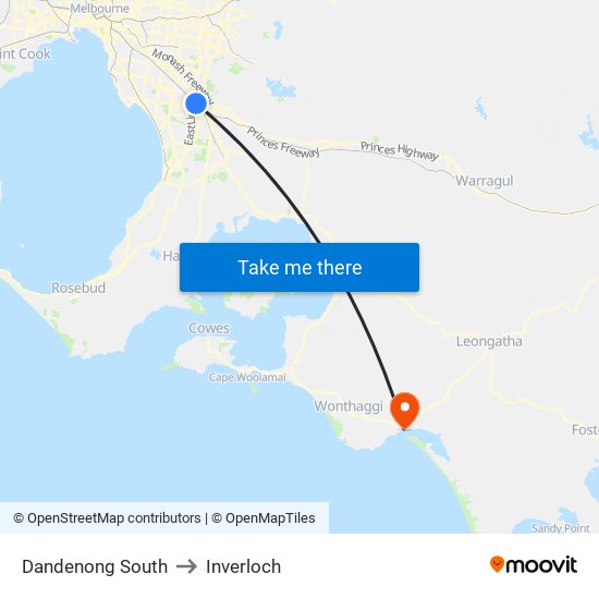 Dandenong South to Inverloch map