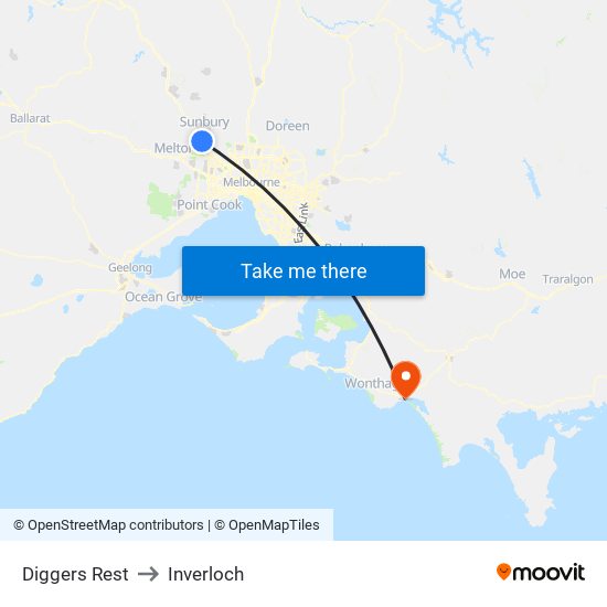 Diggers Rest to Inverloch map