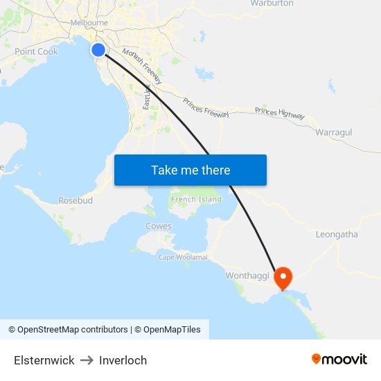 Elsternwick to Inverloch map