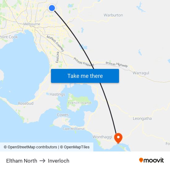 Eltham North to Inverloch map