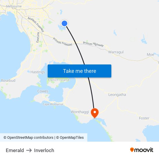Emerald to Inverloch map