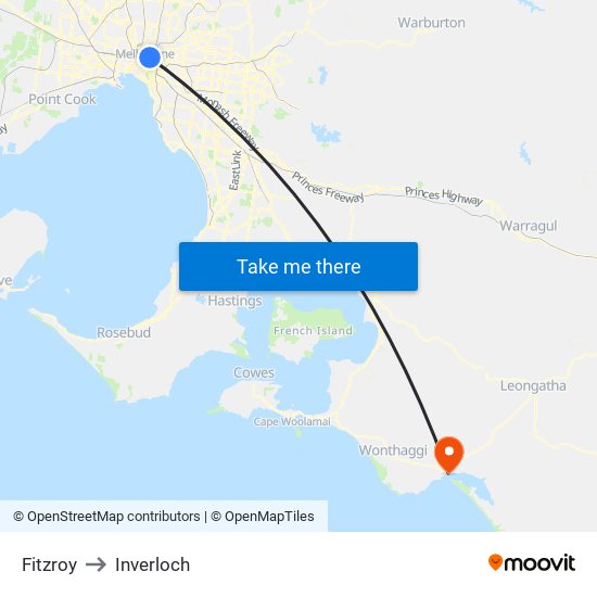 Fitzroy to Inverloch map