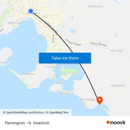 Flemington to Inverloch map