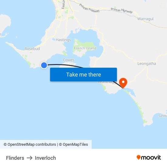 Flinders to Inverloch map