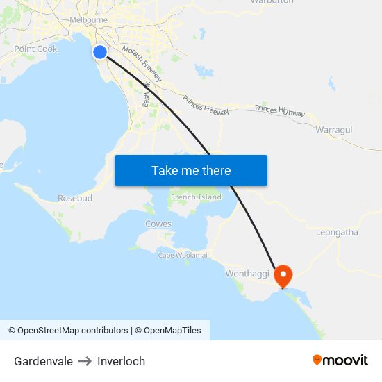 Gardenvale to Inverloch map