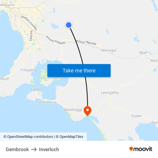 Gembrook to Inverloch map