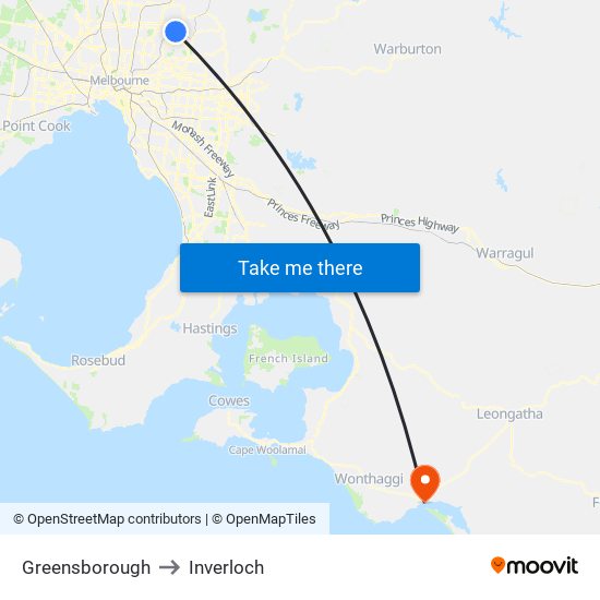 Greensborough to Inverloch map