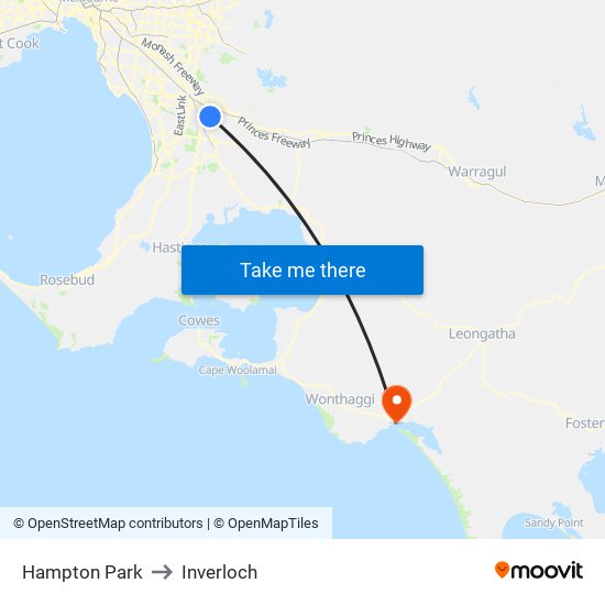 Hampton Park to Inverloch map