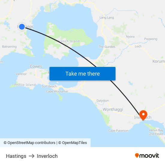 Hastings to Inverloch map