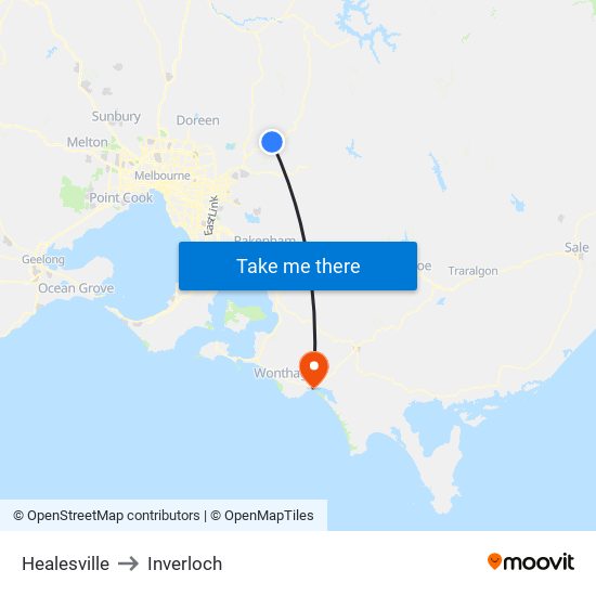 Healesville to Inverloch map