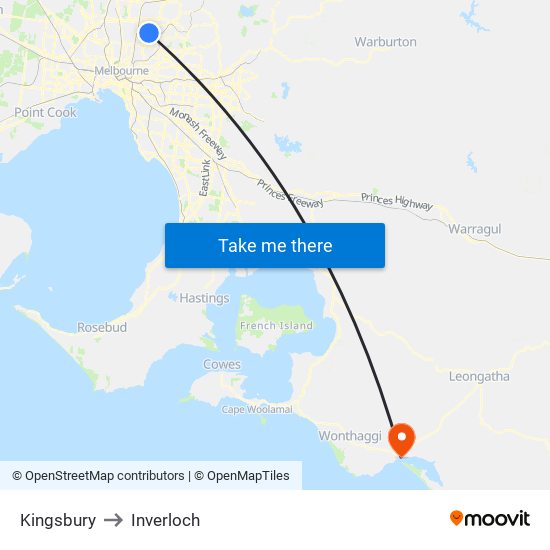 Kingsbury to Inverloch map