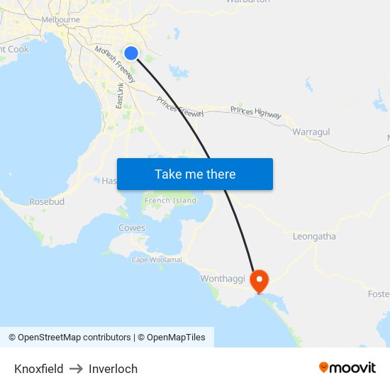 Knoxfield to Inverloch map