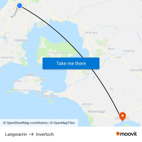 Langwarrin to Inverloch map