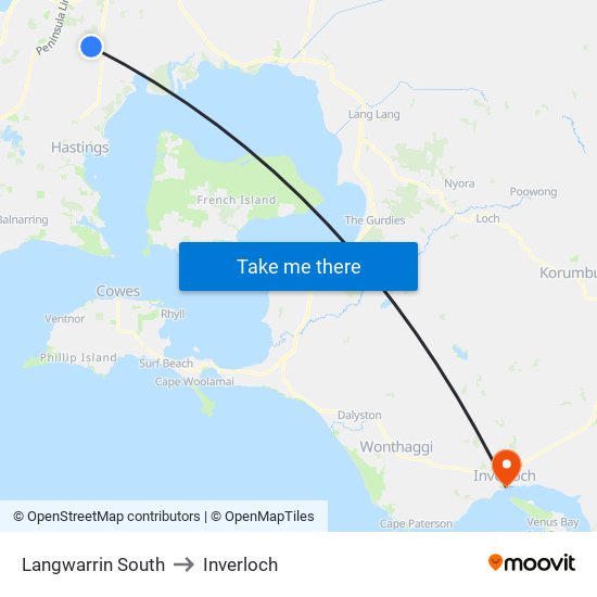 Langwarrin South to Inverloch map