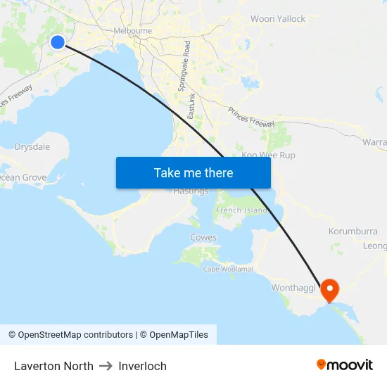 Laverton North to Inverloch map